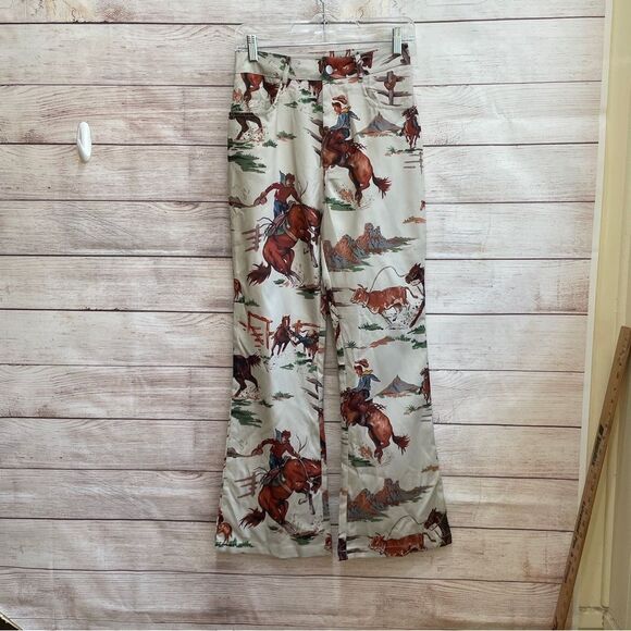 WESTERN COWBOY PRINT WIDE LEG PANTS - Picture 1 of 8